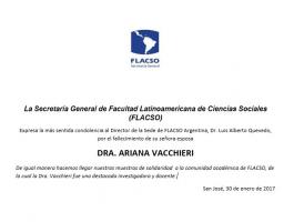  FLACSO Lamenta el Fallecimiento de la SRA. ARIANA VACCHIERI  